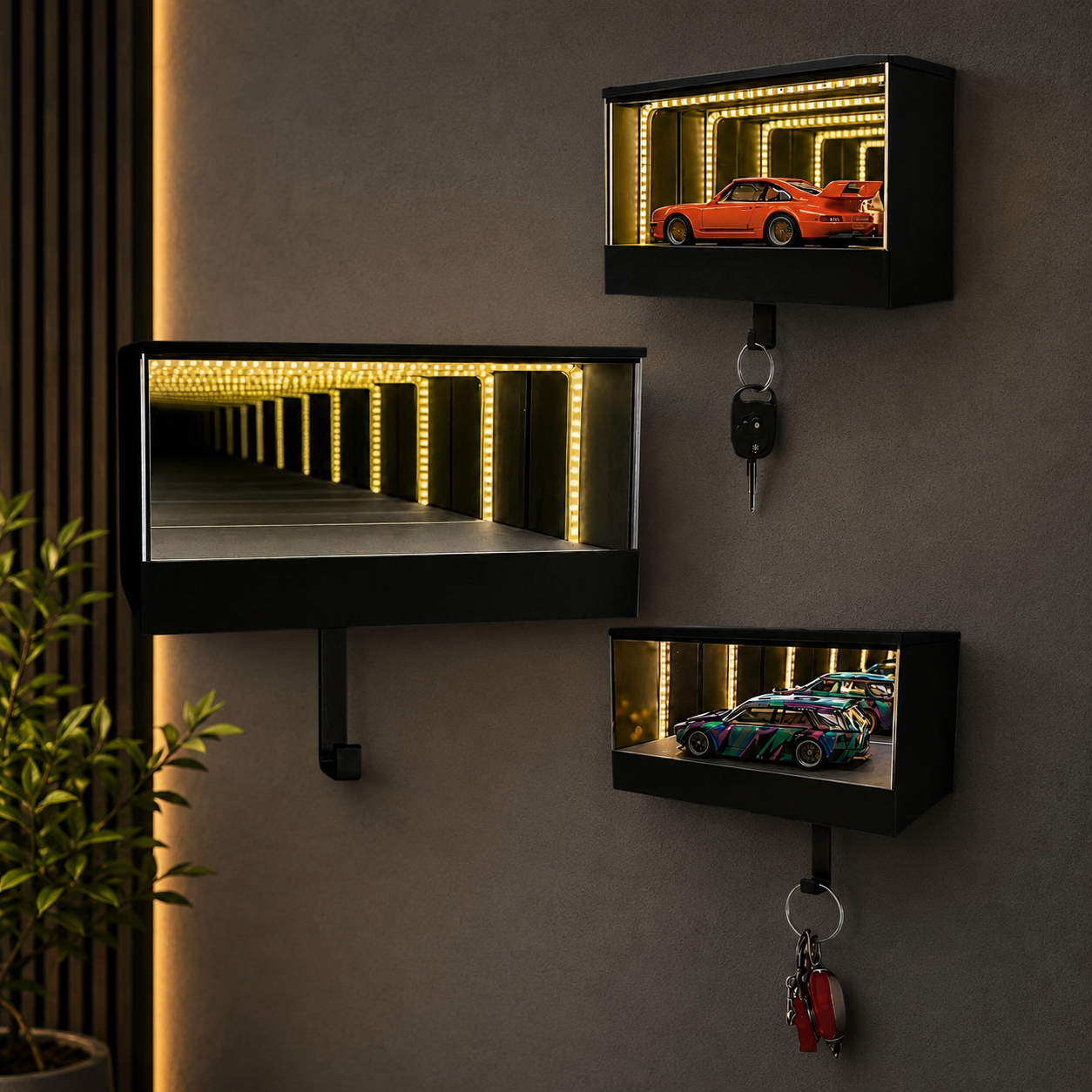 Infinity-Mirror LED garage key holder